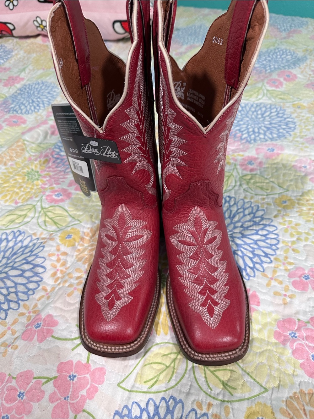 Dan Post Red Leather Western Boots with White Embroidery